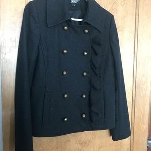 Charcoal Black Peacoat with Ruffle & Pockets